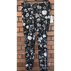 Old Navy Active Go-Dry Floral Leggings Black White Mesh Reflective Womens Medium